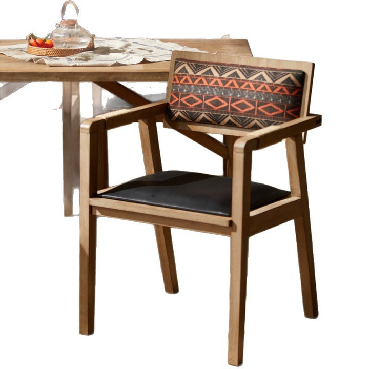 Contemporary Boho Rectangular Rubberwood Multilayer Board PU Leather Sponge Dining Chair Backrest Armrest For Dining Room &amp; Kitchen