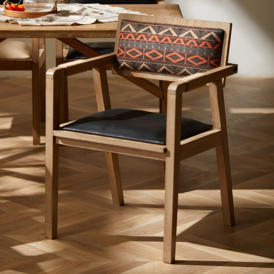 Contemporary Boho Rectangular Rubberwood Multilayer Board PU Leather Sponge Dining Chair Backrest Armrest For Dining Room &amp; Kitchen