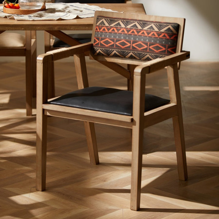 Contemporary Boho Rectangular Rubberwood Multilayer Board PU Leather Sponge Dining Chair Backrest Armrest For Dining Room &amp; Kitchen
