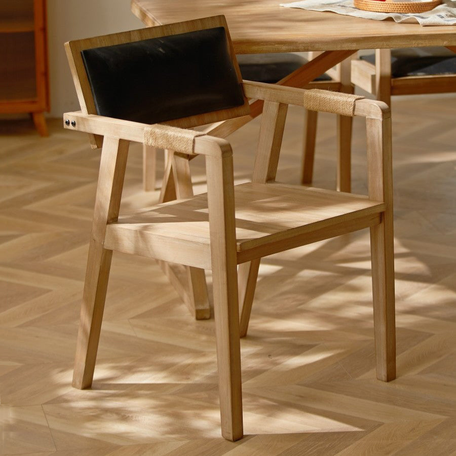 Contemporary Boho Rectangular Rubberwood Multilayer Board PU Leather Sponge Dining Chair Backrest Armrest For Dining Room &amp; Kitchen