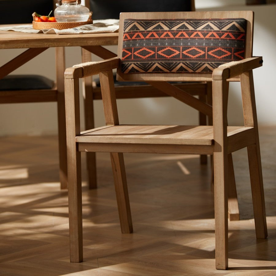 Contemporary Boho Rectangular Rubberwood Multilayer Board PU Leather Sponge Dining Chair Backrest Armrest For Dining Room &amp; Kitchen