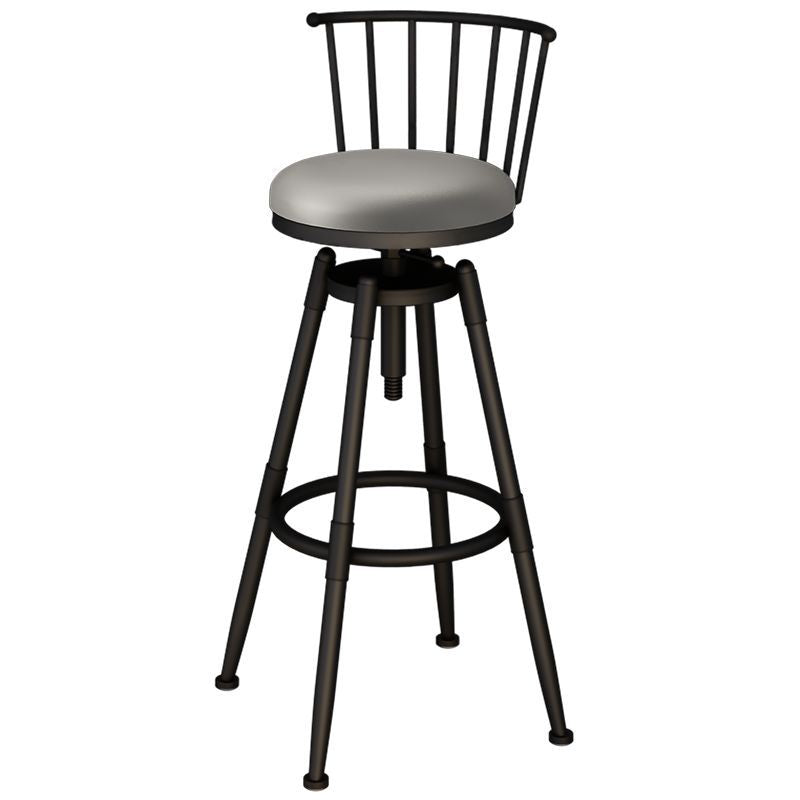Contemporary Industrial Wood Iron Fabric PU Leather Round Backrest Armless Liftable Bar Stool For Dining Room &amp; Kitchen