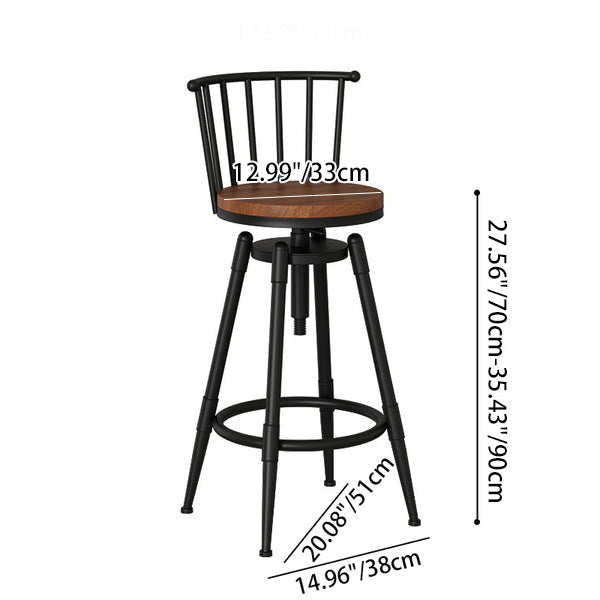 Contemporary Industrial Wood Iron Fabric PU Leather Round Backrest Armless Liftable Bar Stool For Dining Room &amp; Kitchen