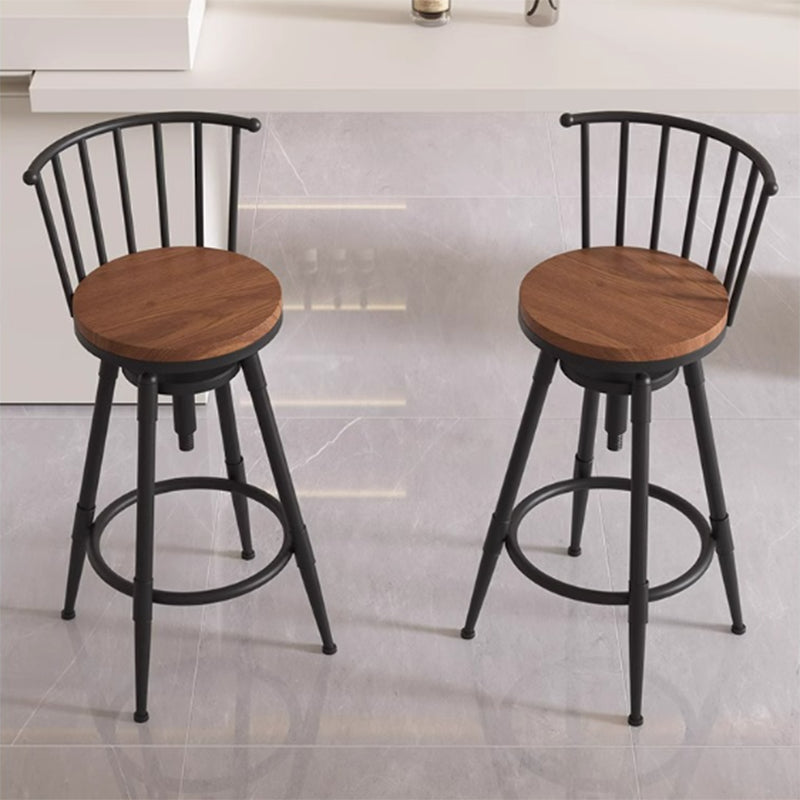 Contemporary Industrial Wood Iron Fabric PU Leather Round Backrest Armless Liftable Bar Stool For Dining Room &amp; Kitchen