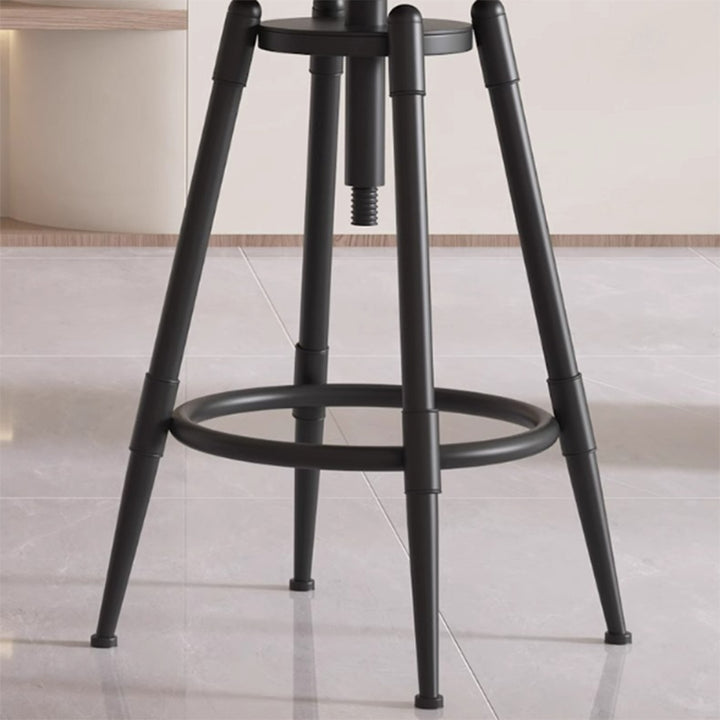 Contemporary Industrial Wood Iron Fabric PU Leather Round Backrest Armless Liftable Bar Stool For Dining Room &amp; Kitchen