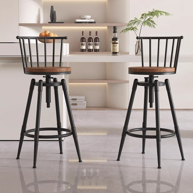 Contemporary Industrial Wood Iron Fabric PU Leather Round Backrest Armless Liftable Bar Stool For Dining Room &amp; Kitchen