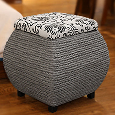 Traditional Farmhouse Fabric Wood Stainless Steel Paper Vine Square Imitation Rattan Weaving Low Stool Armless For Entryways