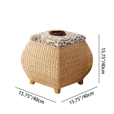 Traditional Farmhouse Fabric Wood Stainless Steel Paper Vine Square Imitation Rattan Weaving Low Stool Armless For Entryways