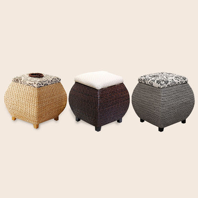 Traditional Farmhouse Fabric Wood Stainless Steel Paper Vine Square Imitation Rattan Weaving Low Stool Armless For Entryways