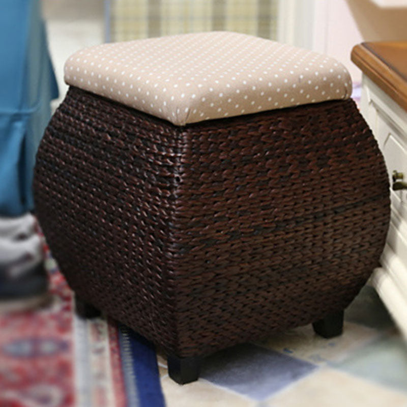 Traditional Farmhouse Fabric Wood Stainless Steel Paper Vine Square Imitation Rattan Weaving Low Stool Armless For Entryways