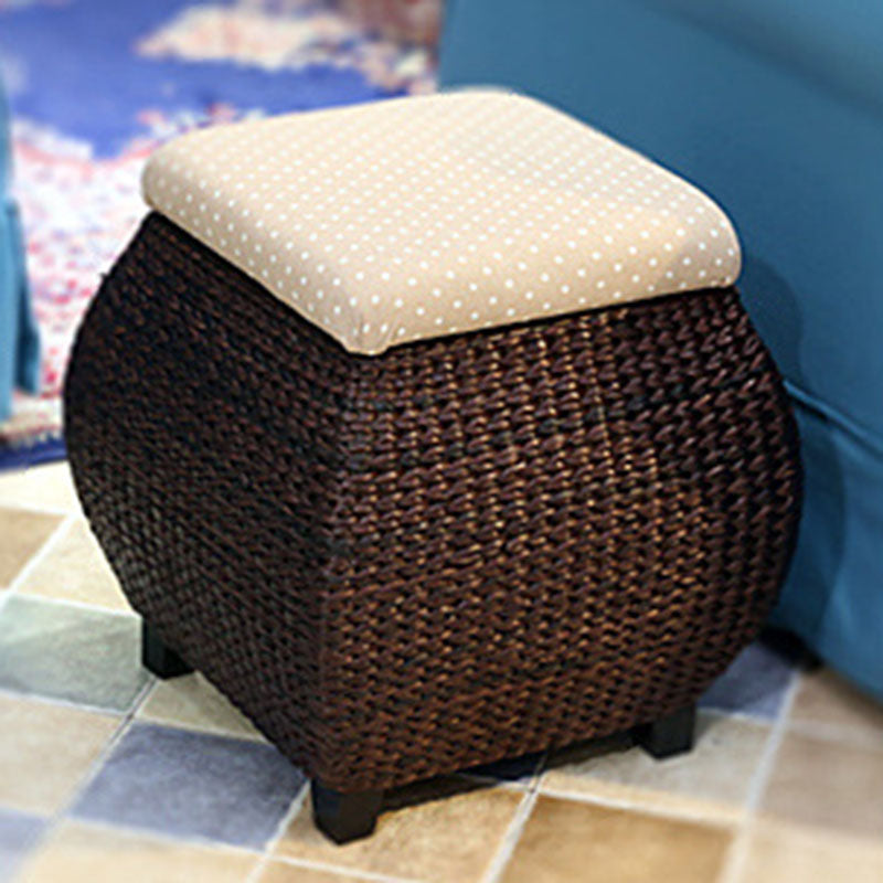 Traditional Farmhouse Fabric Wood Stainless Steel Paper Vine Square Imitation Rattan Weaving Low Stool Armless For Entryways