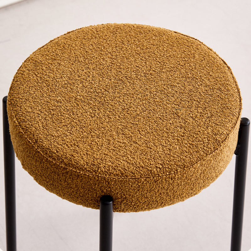 Contemporary Scandinavian Iron Cotton Linen Round Vanity Stool Armless For Bedroom