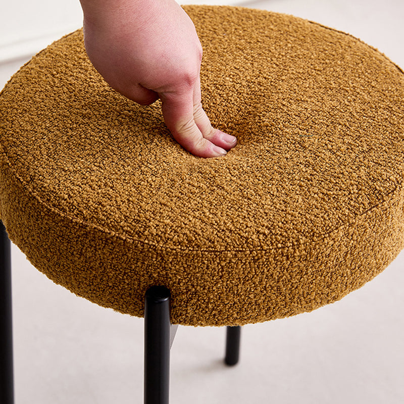 Contemporary Scandinavian Iron Cotton Linen Round Vanity Stool Armless For Bedroom