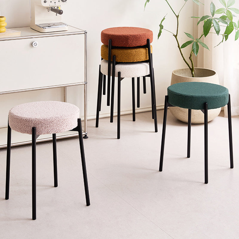 Contemporary Scandinavian Iron Cotton Linen Round Vanity Stool Armless For Bedroom