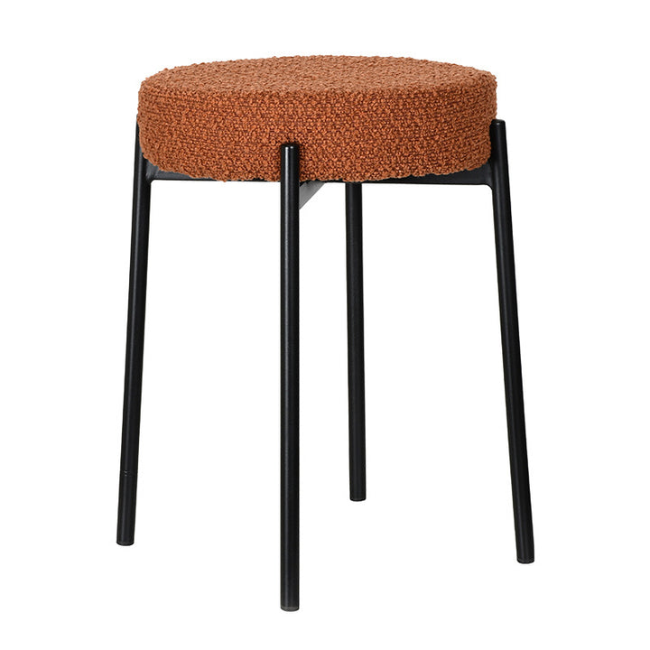 Contemporary Scandinavian Iron Cotton Linen Round Vanity Stool Armless For Bedroom