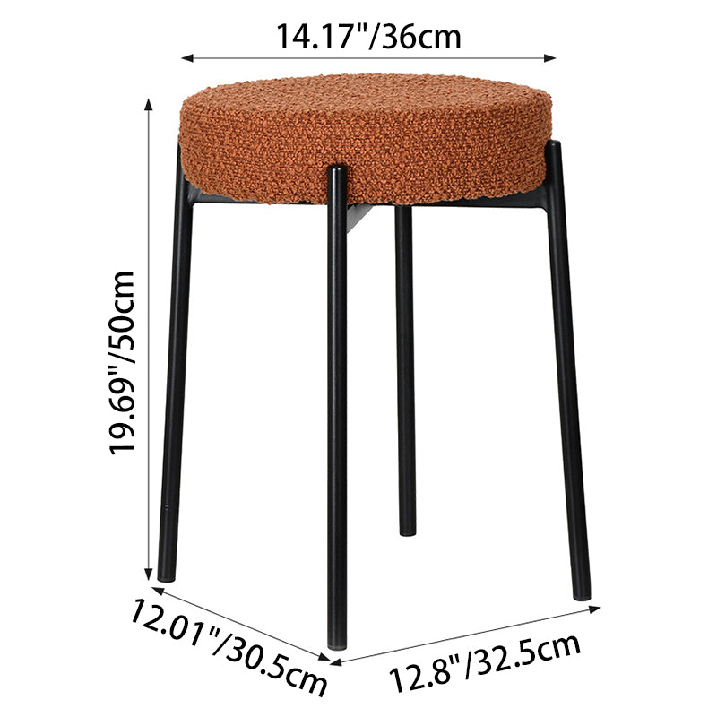 Contemporary Scandinavian Iron Cotton Linen Round Vanity Stool Armless For Bedroom