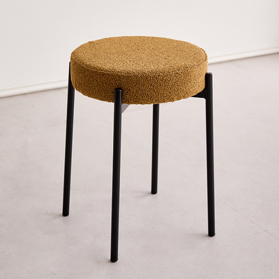 Contemporary Scandinavian Iron Cotton Linen Round Vanity Stool Armless For Bedroom