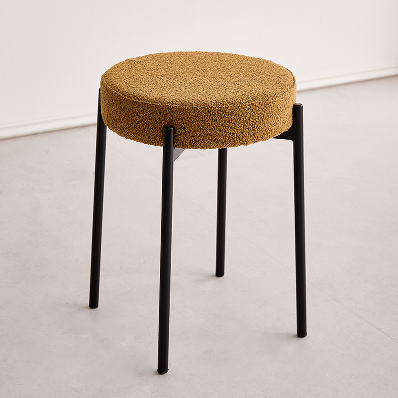 Contemporary Scandinavian Iron Cotton Linen Round Vanity Stool Armless For Bedroom