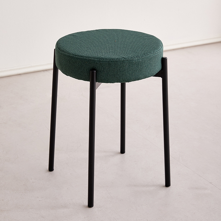 Contemporary Scandinavian Iron Cotton Linen Round Vanity Stool Armless For Bedroom