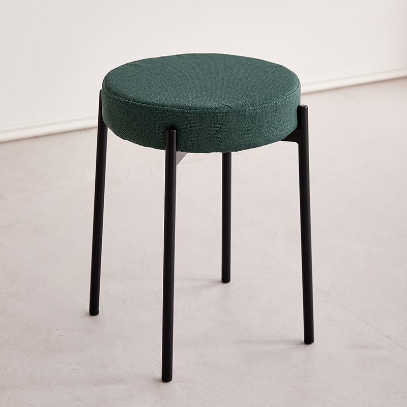 Contemporary Scandinavian Iron Cotton Linen Round Vanity Stool Armless For Bedroom