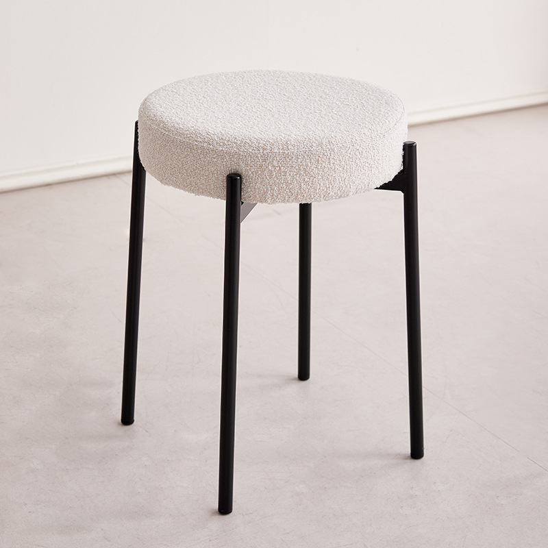 Contemporary Scandinavian Iron Cotton Linen Round Vanity Stool Armless For Bedroom