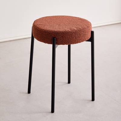 Contemporary Scandinavian Iron Cotton Linen Round Vanity Stool Armless For Bedroom