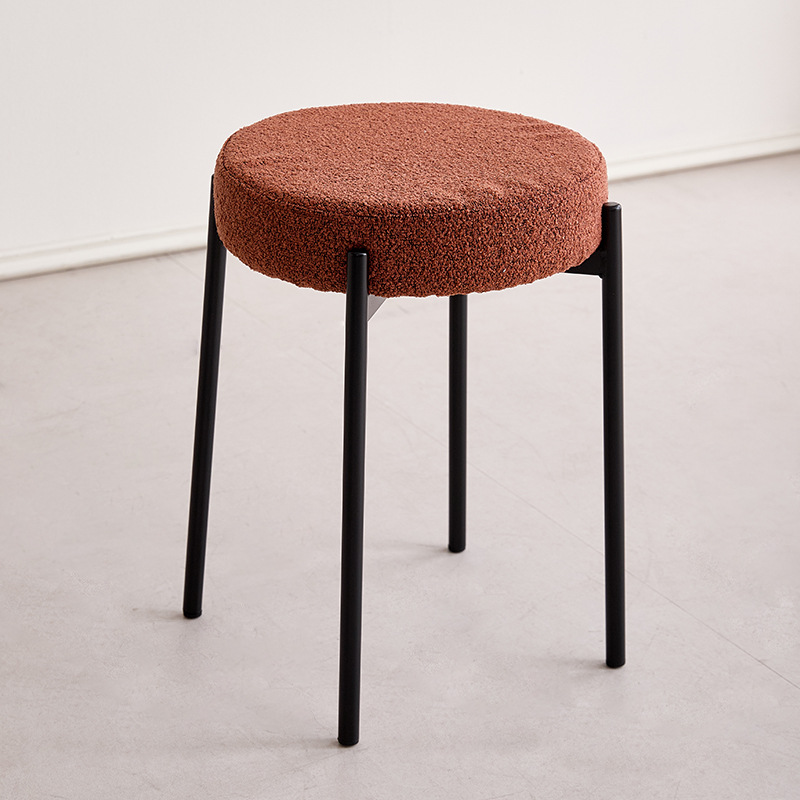 Contemporary Scandinavian Iron Cotton Linen Round Vanity Stool Armless For Bedroom