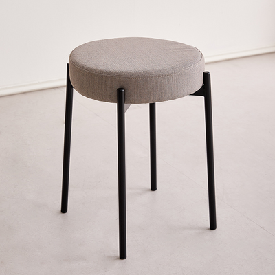 Contemporary Scandinavian Iron Cotton Linen Round Vanity Stool Armless For Bedroom