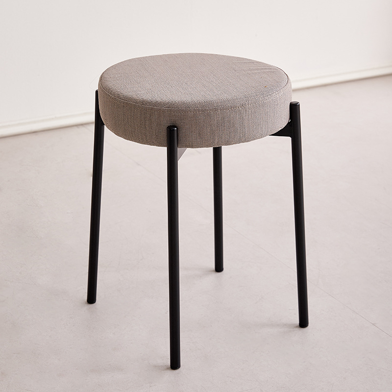 Contemporary Scandinavian Iron Cotton Linen Round Vanity Stool Armless For Bedroom