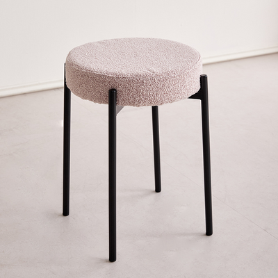 Contemporary Scandinavian Iron Cotton Linen Round Vanity Stool Armless For Bedroom