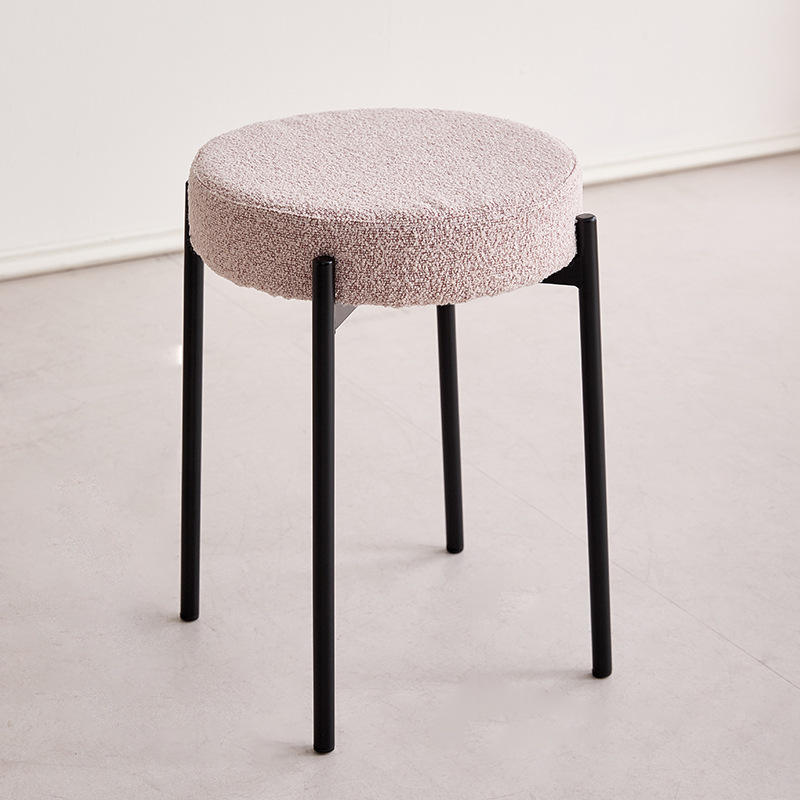 Contemporary Scandinavian Iron Cotton Linen Round Vanity Stool Armless For Bedroom
