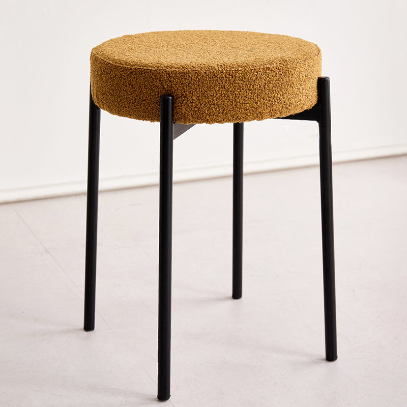 Contemporary Scandinavian Iron Cotton Linen Round Vanity Stool Armless For Bedroom