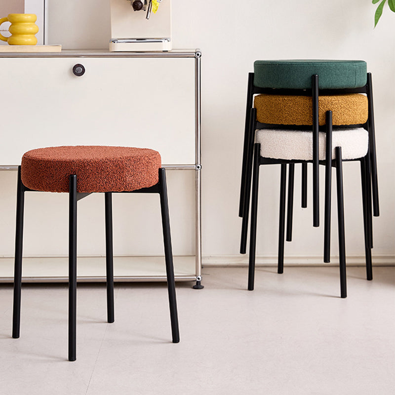 Contemporary Scandinavian Iron Cotton Linen Round Vanity Stool Armless For Bedroom