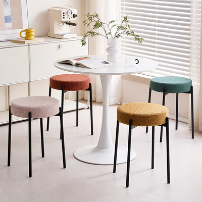 Contemporary Scandinavian Iron Cotton Linen Round Vanity Stool Armless For Bedroom
