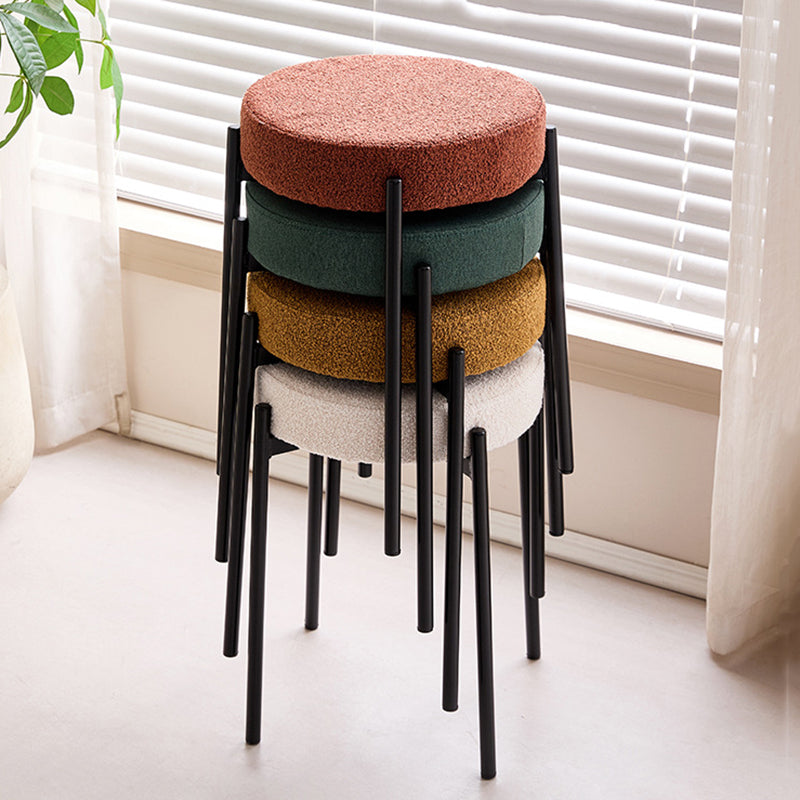 Contemporary Scandinavian Iron Cotton Linen Round Vanity Stool Armless For Bedroom