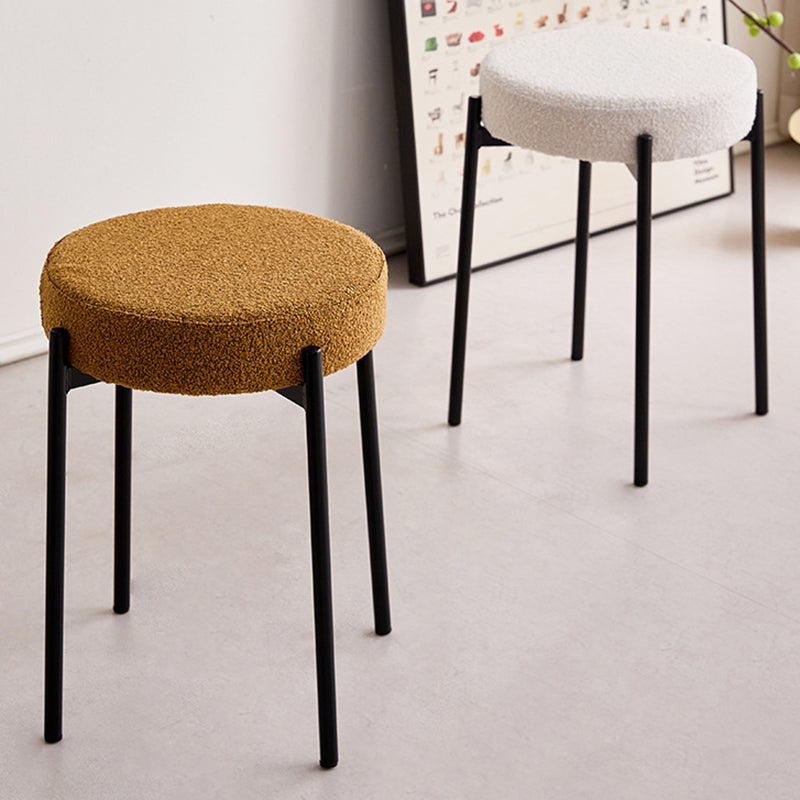 Contemporary Scandinavian Iron Cotton Linen Round Vanity Stool Armless For Bedroom