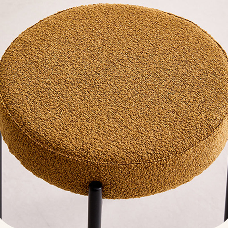 Contemporary Scandinavian Iron Cotton Linen Round Vanity Stool Armless For Bedroom