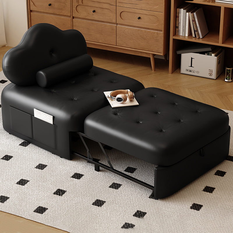Modern Minimalist Faux Leather Latex Sponge Pine Pile Velvet Carbon Steel Retractable And Foldable Square Accent Chair Backrest For Living Room