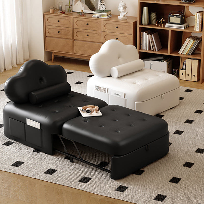 Modern Minimalist Faux Leather Latex Sponge Pine Pile Velvet Carbon Steel Retractable And Foldable Square Accent Chair Backrest For Living Room
