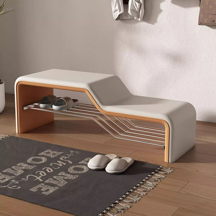 Moderne minimalistische Schuhbank aus Schwamm, Kunstleder, Massivholz und Metall, rechteckig, ohne Armlehnen, für den Eingangsbereich 
