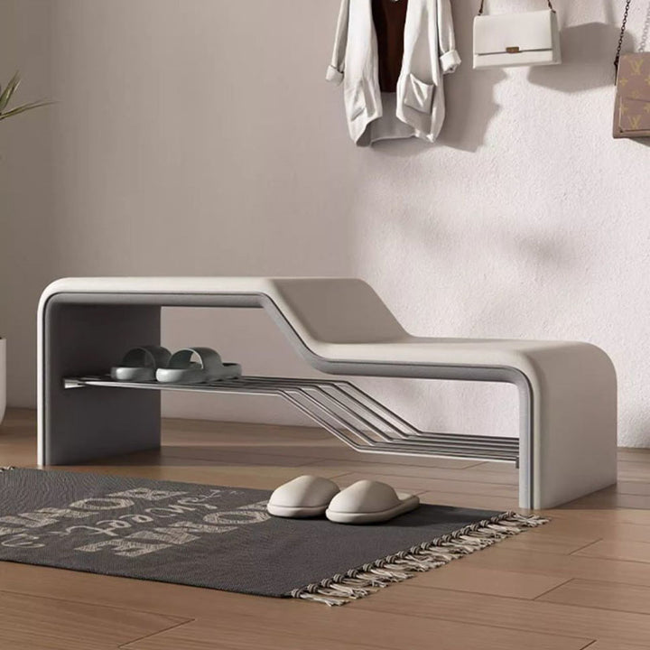 Moderne minimalistische Schuhbank aus Schwamm, Kunstleder, Massivholz und Metall, rechteckig, ohne Armlehnen, für den Eingangsbereich 