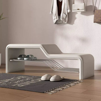 Modern Minimalist Sponge Faux Leather Carbon Steel Rectangular Shoe Bench Armless For Entryways