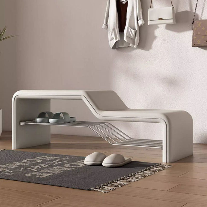 Modern Minimalist Sponge Faux Leather Carbon Steel Rectangular Shoe Bench Armless For Entryways