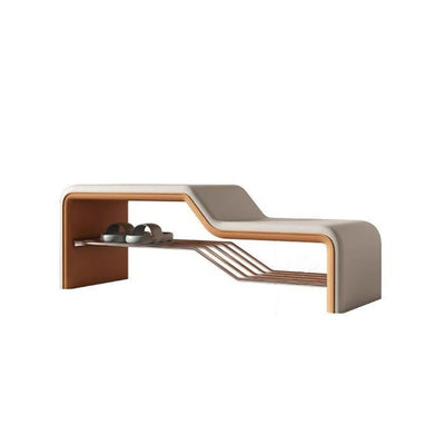 Modern Minimalist Sponge Faux Leather Carbon Steel Rectangular Shoe Bench Armless For Entryways
