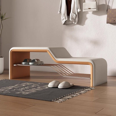Modern Minimalist Sponge Faux Leather Carbon Steel Rectangular Shoe Bench Armless For Entryways