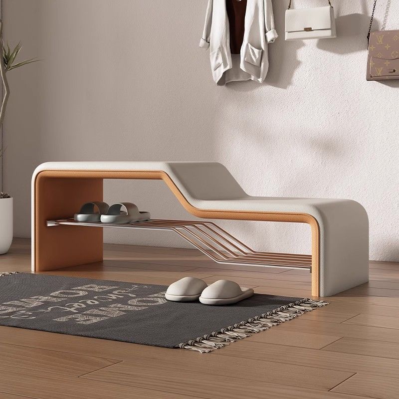 Modern Minimalist Sponge Faux Leather Carbon Steel Rectangular Shoe Bench Armless For Entryways