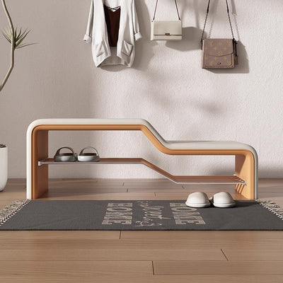 Modern Minimalist Sponge Faux Leather Carbon Steel Rectangular Shoe Bench Armless For Entryways
