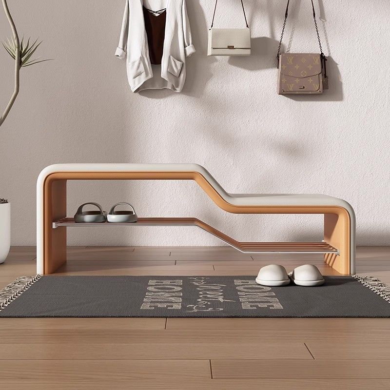 Modern Minimalist Sponge Faux Leather Carbon Steel Rectangular Shoe Bench Armless For Entryways