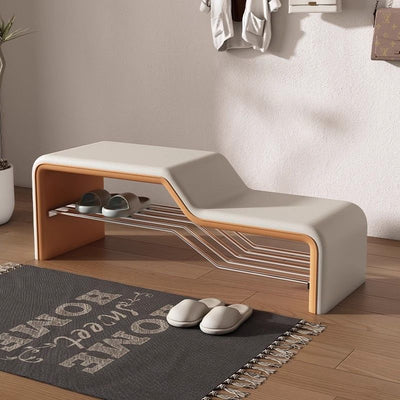 Modern Minimalist Sponge Faux Leather Carbon Steel Rectangular Shoe Bench Armless For Entryways