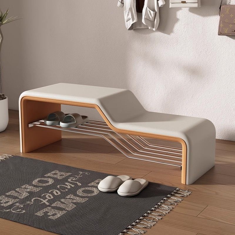 Modern Minimalist Sponge Faux Leather Carbon Steel Rectangular Shoe Bench Armless For Entryways